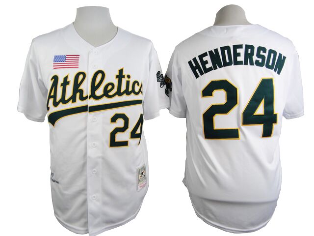 Men Oakland Athletics 24 Henderson White Throwback 1990 MLB Jerseys